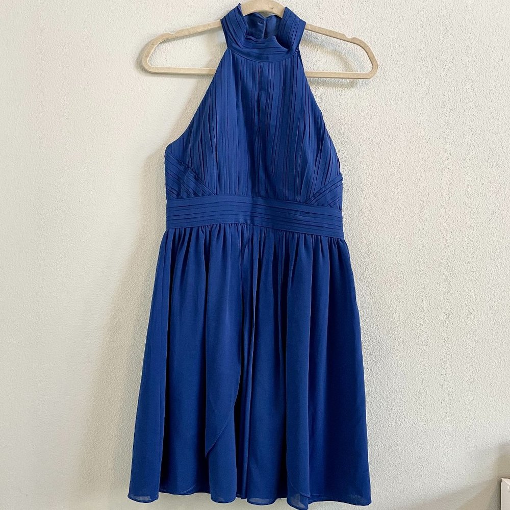 High Collar Vintage Style Dress in Azure Blue